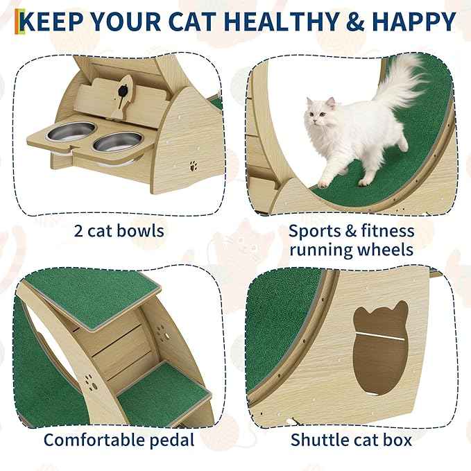 55" Multi-Cat Exercise Wheel with 3-Level Jumper & Scratching Pad - Silent TPE Spinner Activity Center with Rest Area to Prevent Boredom and Obesity in Indoor Cats