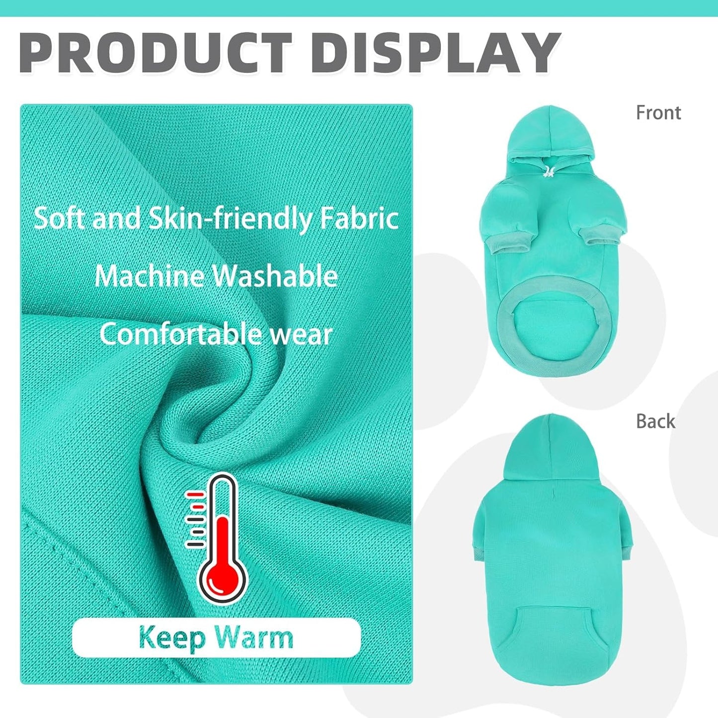 KOOLTAIL Basic Dog Hoodie - Soft and Warm Dog Hoodie Sweater with Leash Hole and Pocket, Dog Winter Coat, Cold Weather Clothes Sweatshirt for Small Medium Large Dogs Puppy Cat Boys Girls Lake Blue L