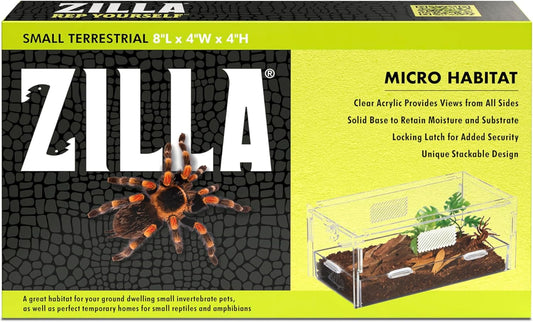 Zilla Micro Habitat Terrarium, Terrestrial, with Locking Latch, for Isopods, Spiders, Insects, Small - FurryFun