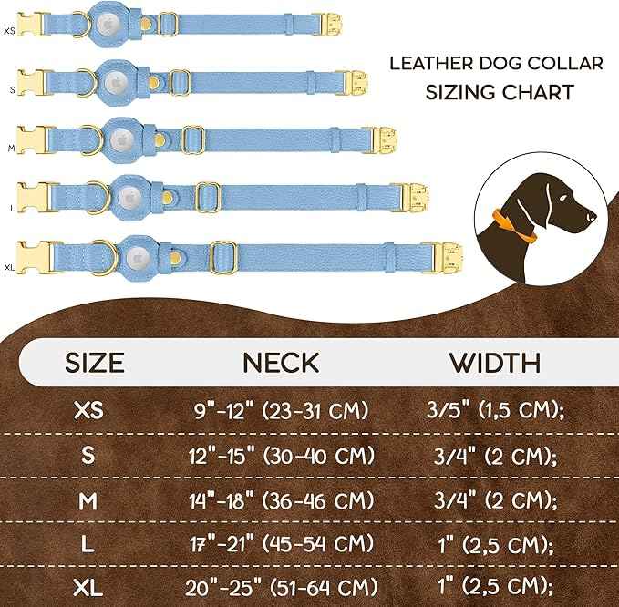 Leather Airtag Dog Collar - Soft Tracking Dog Collar with Apple AirTag Holder and Metal Buckle - Safety GPS Pet Collars for Small Medium Large Dogs Puppy Pink Red (Cornflower, S, 12"-15" Neck Fit)