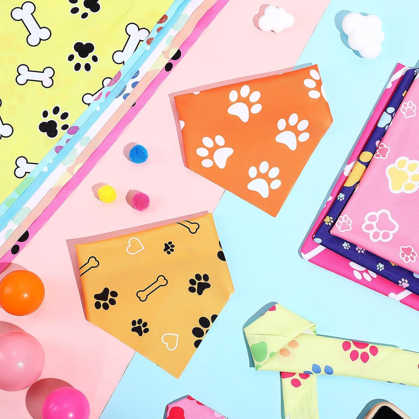 Abbylike 50 Pcs Paw Print Dog Bandanas Bulk Cute Footprint Bandanas for Dogs Triangle Kerchief Bib Scarf for Pets Halloween Party Costume Photo Props Daily Accessories Pet Shops (25.6 x 17.7 x 17.7)
