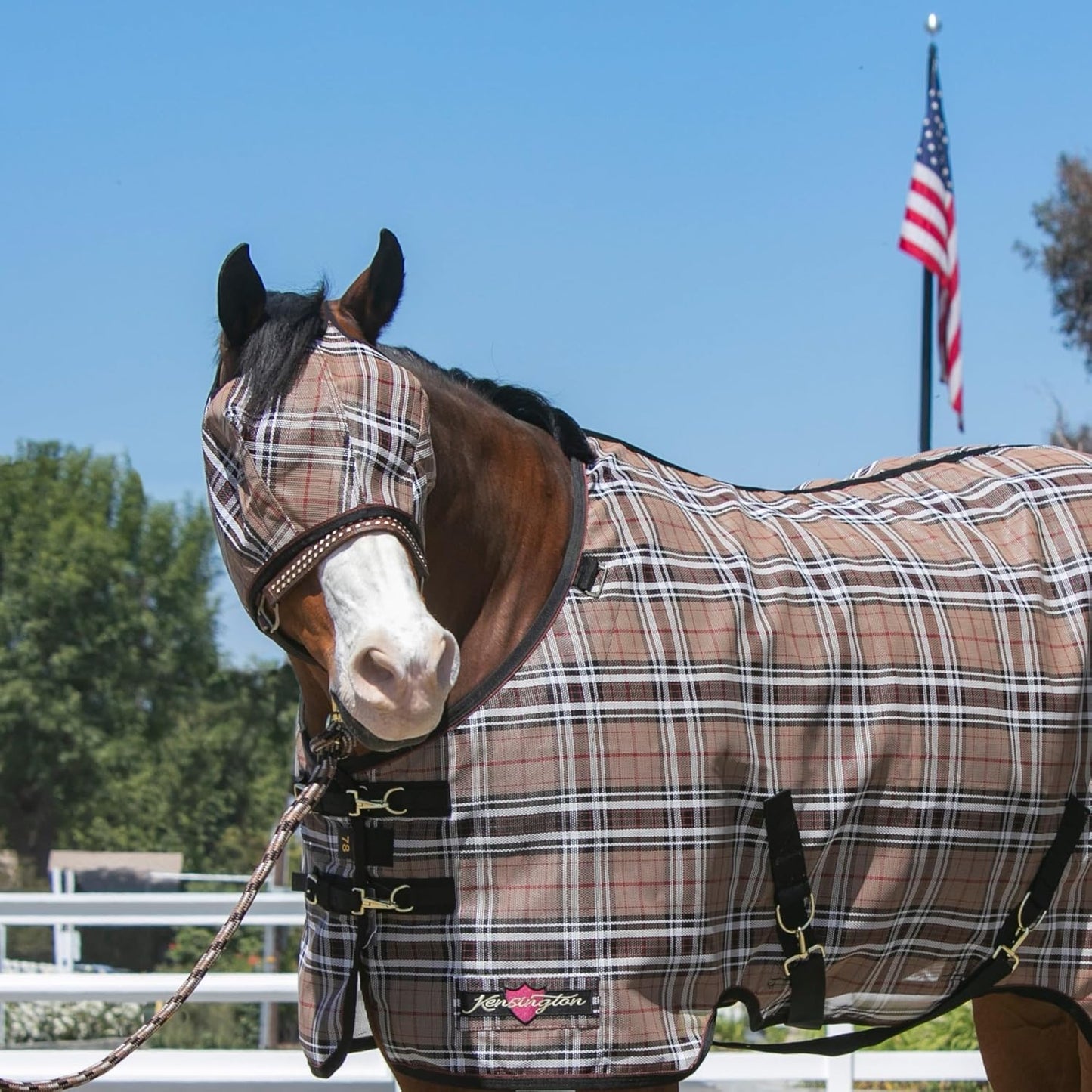 Kensington UV Horse Fly Mask with Web Trim - Protective Mask with Dual Ear Opening & Forelock Freedom - Large, Deluxe Black