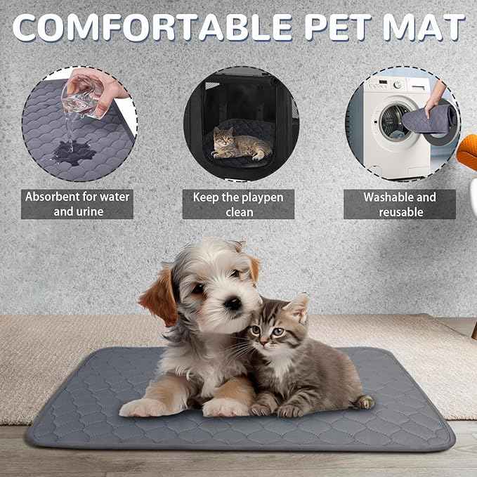 Portable Dog Cat Playpen with Waterproof Pad,Collapsible Pet Puppy Kitten Crate,Foldable Small Animals Kennel Cage for Indoor Outdoor Travel Camping,Water-Resistant Breathable Shade Cover (Grey M)