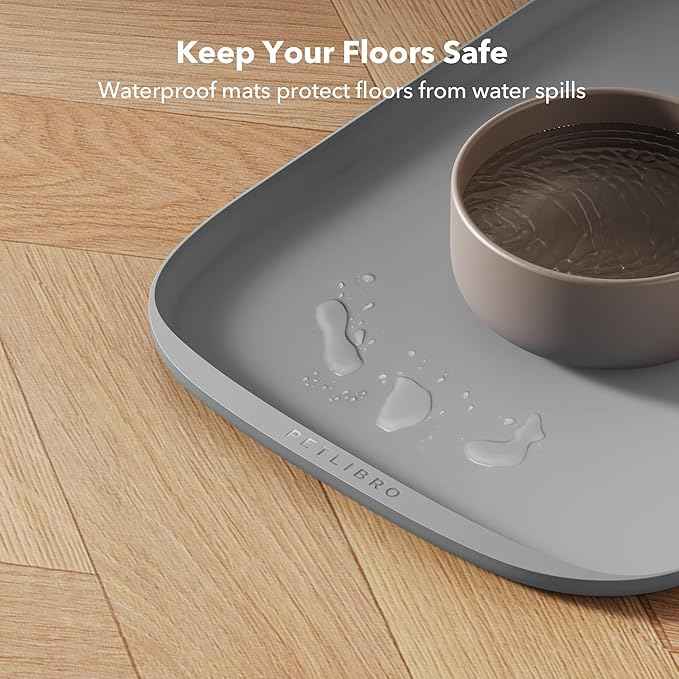 PETLIBRO Dog Food Mat, Waterproof, Safety Silicone Cat Food Mat, Raised Edge Spill Protection Floor, Cove Feeding Mat for Dockstream Cat Water Fountain PLWF105, 17.7"x12", Grey