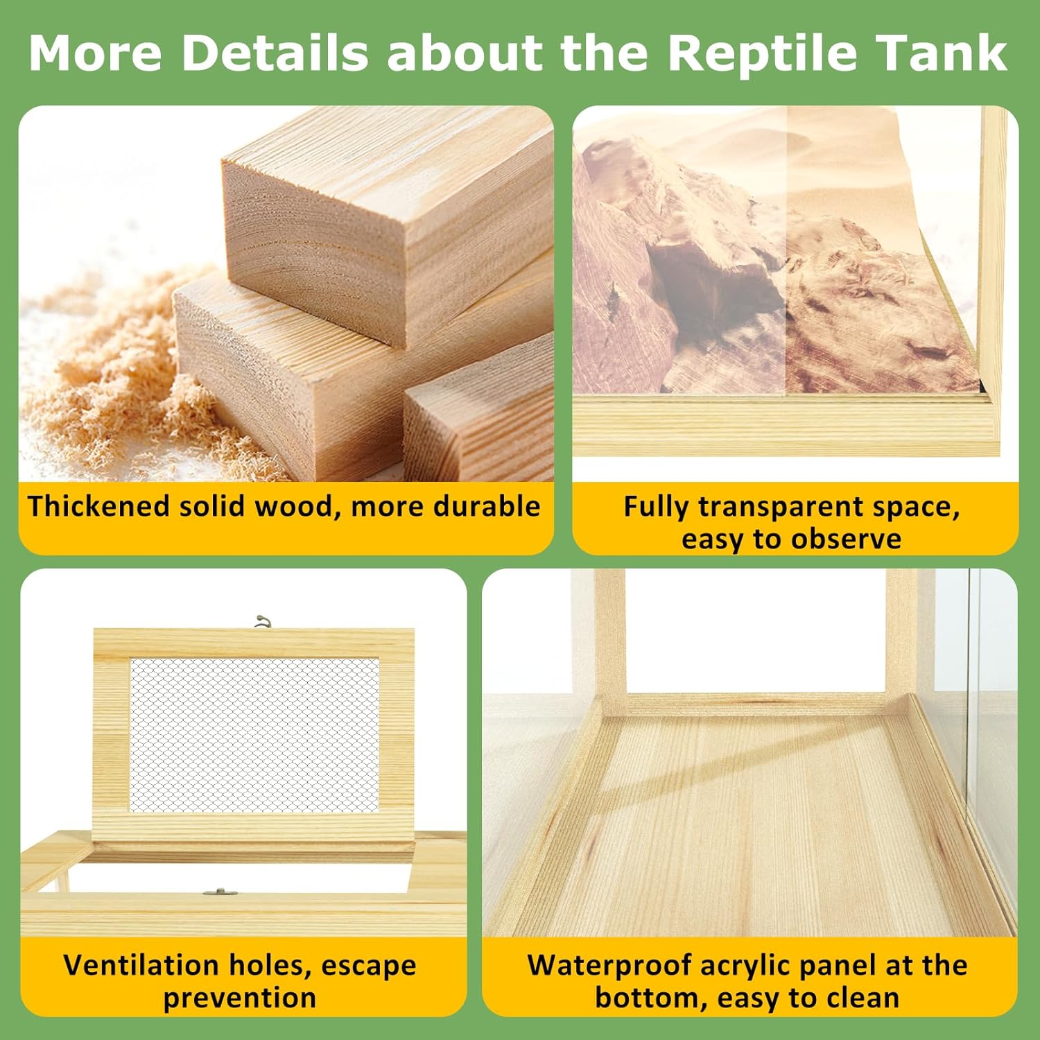 67 Gallon Reptile Tank - 40" Lockable Sliding Door Bearded Dragon & Snake Tank with Metal Mesh Roof, Front Opening Terrarium for Lizards, Leopard Gecko (Wood, 40" x 20" x 20") - FurryFun