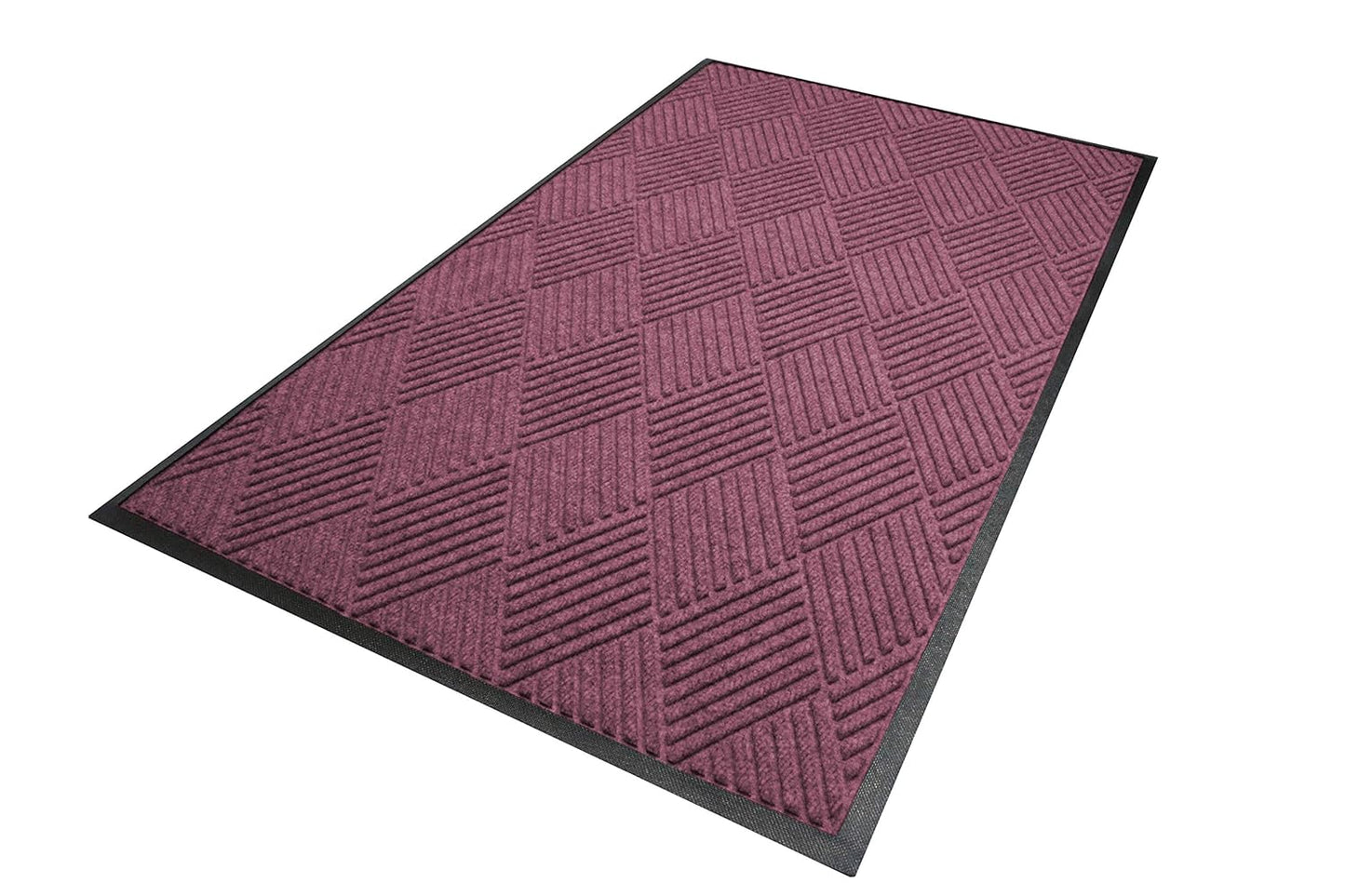 M + A Matting WaterHog Diamond | Commercial-Grade Entrance Mat with Rubber Border – Indoor/Outdoor, Quick Drying, Stain Resistant Door Mat (Bordeaux, 4' x 10')