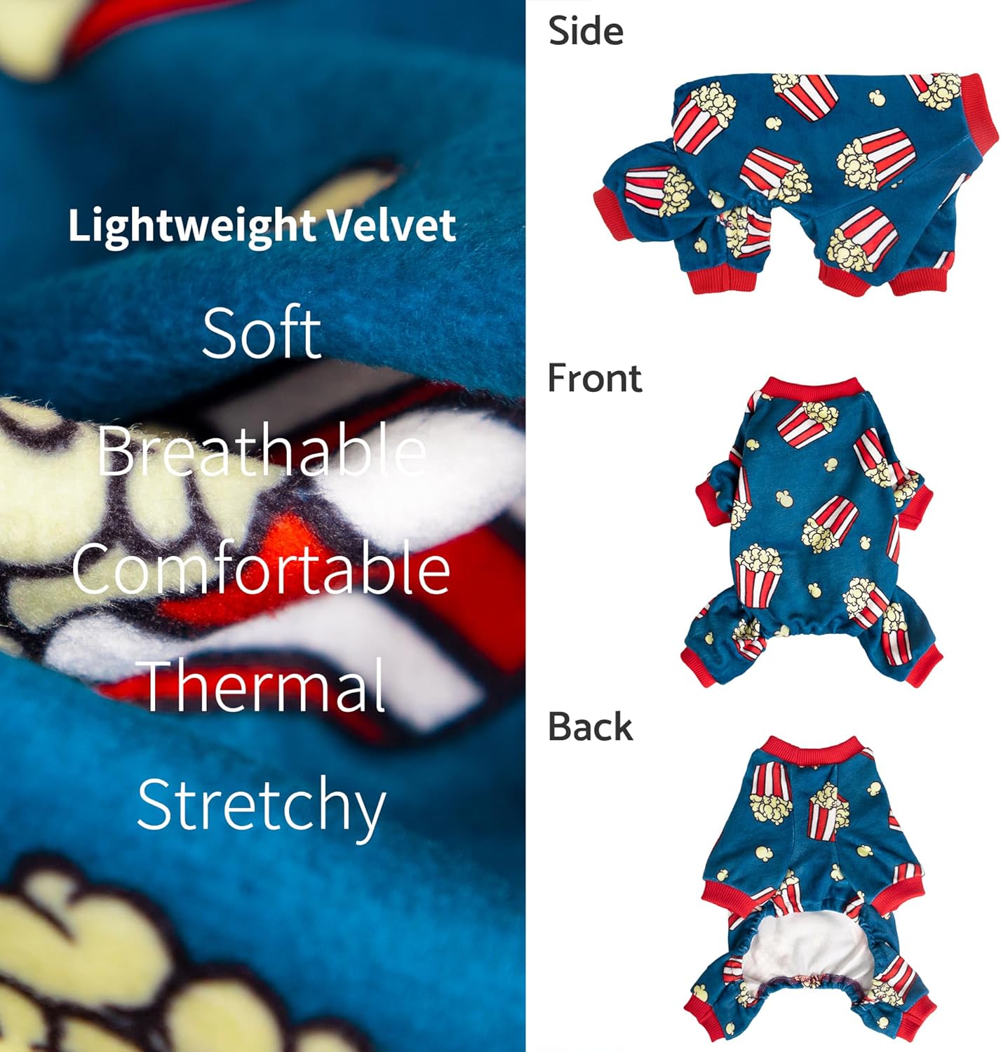 Fitwarm Popcorn Dog Pajamas, Funny Dog Clothes for Small Dogs Boy Girl, Fleece Pet Onesie with Feet, Blue, Red, White, Yellow, Medium