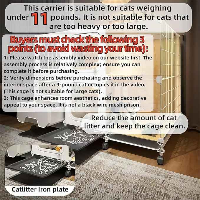 Indoor cat cage with Litter Box, Complimentary Cat Bed, Bow,lcat House with Wheels Outdoor,Large cat Villa Playpen, Small Animal Dog Kennel cat enclosures (42″(L) x18.2″(W) x32.4″(H))