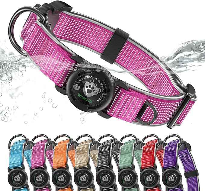 WhoseID Premium AirTag Dog Collar - Waterproof Medium Air Tag Dogs Collar | Magnetic Buckle Heavy Duty Collar | Reflective Dog Collar with AirTag Holder