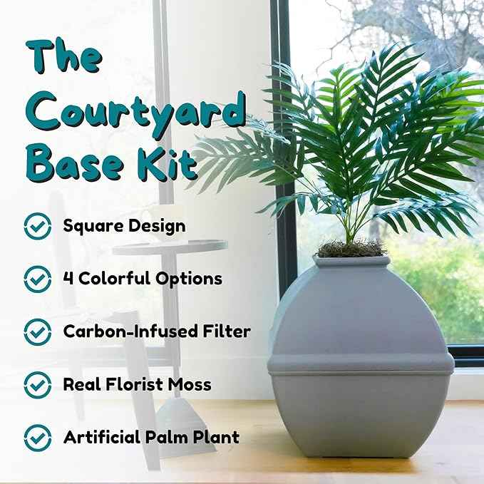 Good Pet Stuff Hidden Litter Box Planter, Decorative Cat Litter Enclosure with Carbon Filter, Artificial Plant, Easy Clean, Indoor Design, Courtyard Square Style, Base Kit, Stone Gray