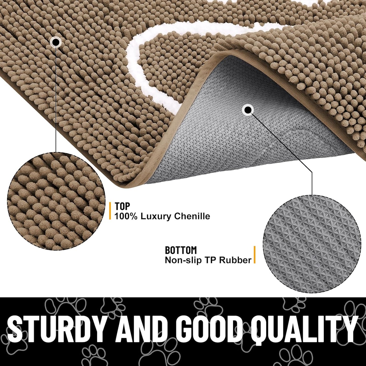 Smiry Dog Door Mat for Muddy Paws, Absorbent Dirt Trapper Non Slip Quick Dry Washable Chenille Mat for Mud Dogs, Entry Rug for Indoor and Outdoor (59x35 Inches, Camel)
