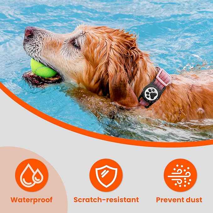 IP68 Waterproof Compatible with AirTag Dog Collar Holder, Silicone Dog Air tagholder for AirTag (Black&Blue)