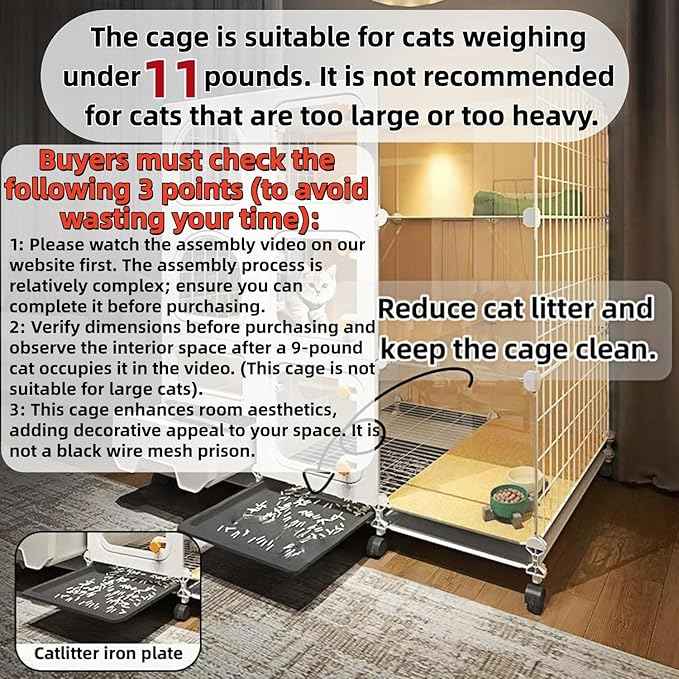 Indoor cat cage with Litter Box, Complimentary Cat Bed, Bow,lcat House with Wheels Outdoor,Large cat Villa Playpen, Small Animal Dog Kennel cat enclosures (42″(L) x18.2″(W) x46.2″(H))