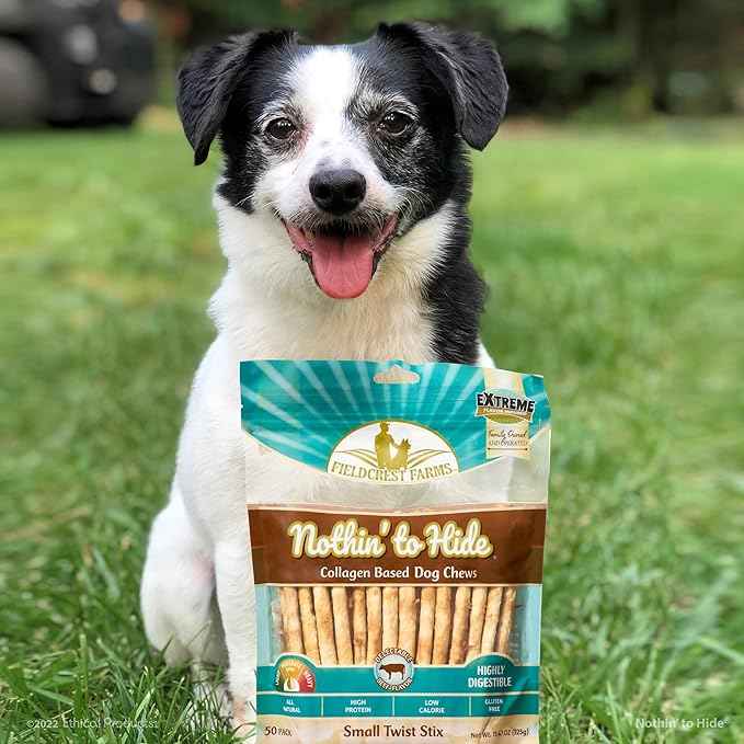 Fieldcrest Farms Nothin' to Hide Twist Stix, Beef Flavor, Easily Digestible, Supports Skin, Coat, Joints & Muscles, for Moderate Chewers Under 15lbs, 50 Pieces