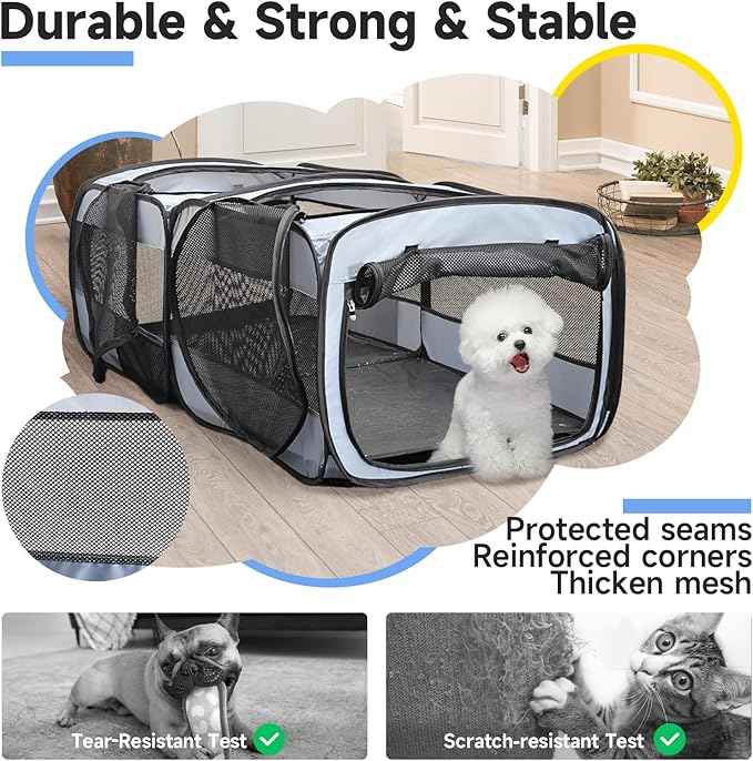2-in-1 Dog Playpen, 73''Pop Up Cat Puppy Pet Playpen Indoor/Outdoor Cats Enclosed, Cat Dog Tent Crate Cage Kennel, Portable Playpen for Kitten, Small Animals Play Pen(No Divider, Unified Space)