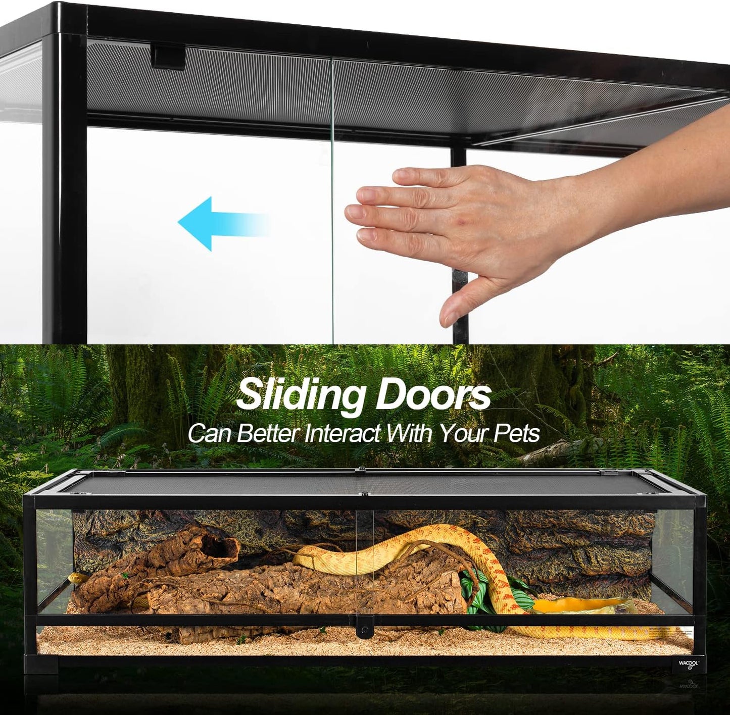 Large Reptile Tank 45 Gallon, 360°Full Vision Glass 48“ Long & 12” Low Reptile Terrarium with Top Mesh Lid for Tortoise Snake Ball Python - FurryFun