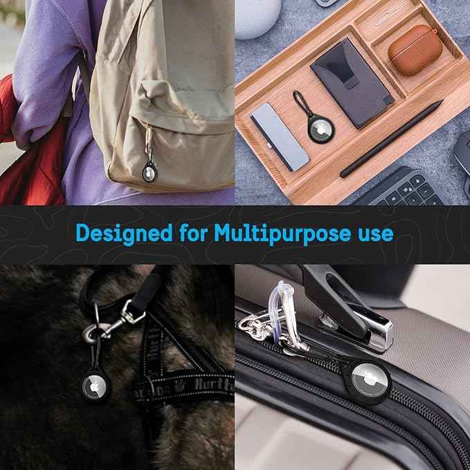 Pelican Protector AirTag Holder - AirTag Keychain w/Stainless Steel Carabiner Clip [Impact Resistant] [Travel Essentials] - Protective Air Tag Case for Dog Collar, Backpack, Keys, Luggage - Black