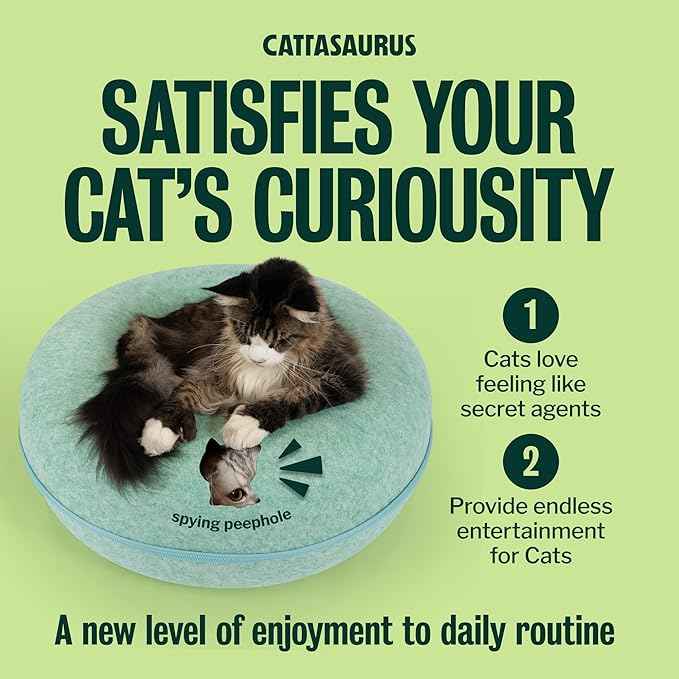 Cattasaurus Peekaboo Cat Cave, Extra Spacious for Multiple & Large Cats 15+ lbs, Scratch Detachable Cat Beds for Indoor Cats, Washable Tunnel Bed, Comfy Donut Tunnel (Sage Mist, Jumbo)