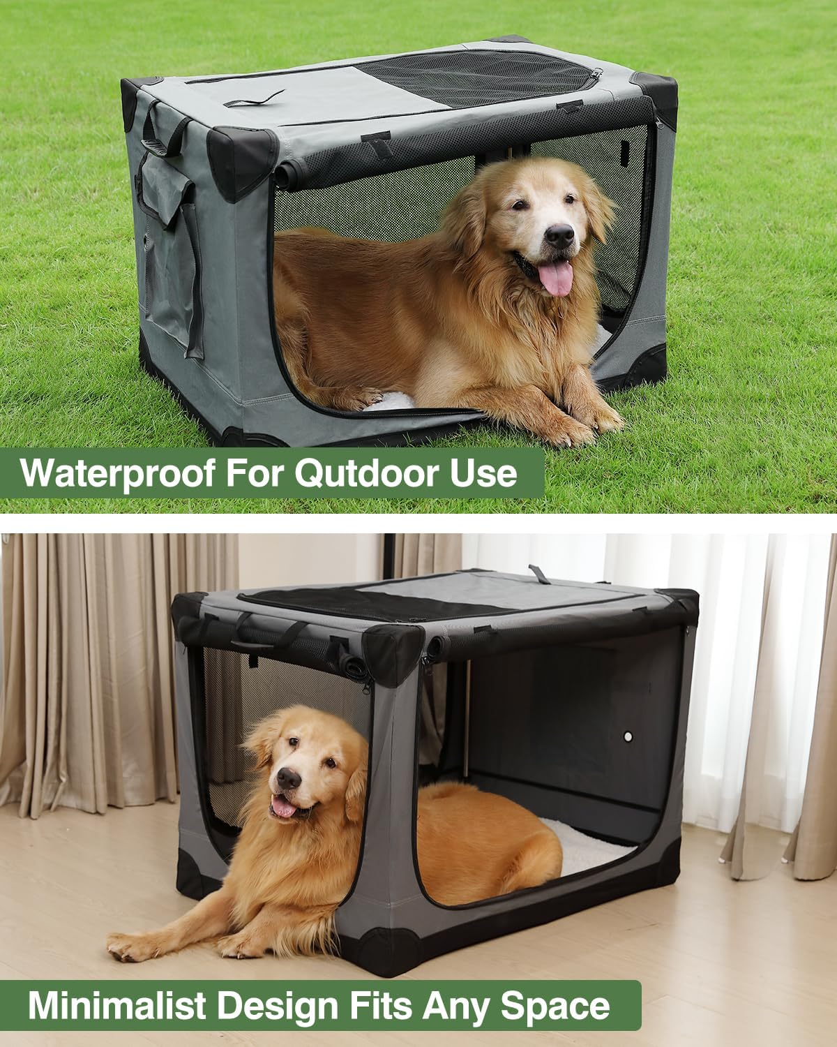 30 Inch Collapsible Travel Dog Crate for Medium Large Dogs, Portable Dog Crate 4-Door Foldable Soft Kennel with Durable Mesh Windows for Indoor & Outdoor Travel, with Storage Bag,Grey