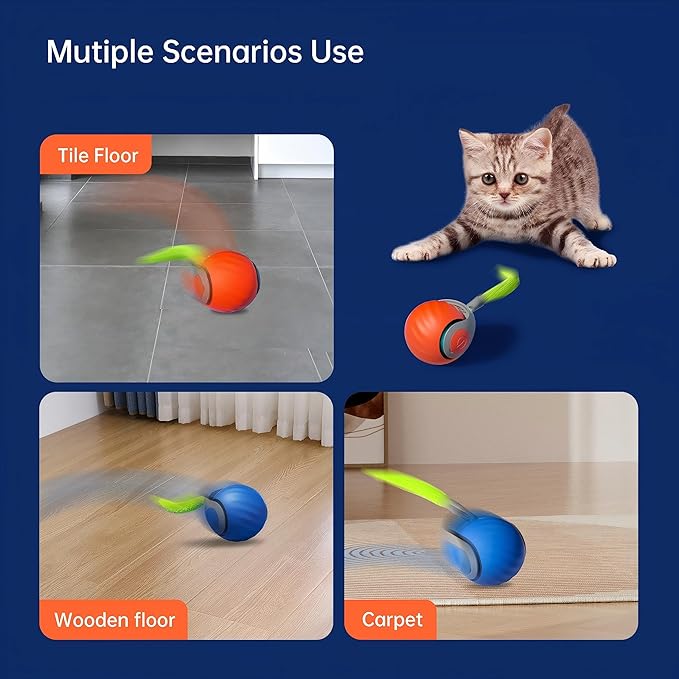 2026 New Version 3.0 Cat Toys, Cat Toys for Indoor Cats, Automatic Cat Toy, Interactive Cat Toy, Automatic Intelligent 3.0 Pet Toys, Electronic Rollerball Pet Chase Toys (Blue - 1pcs)