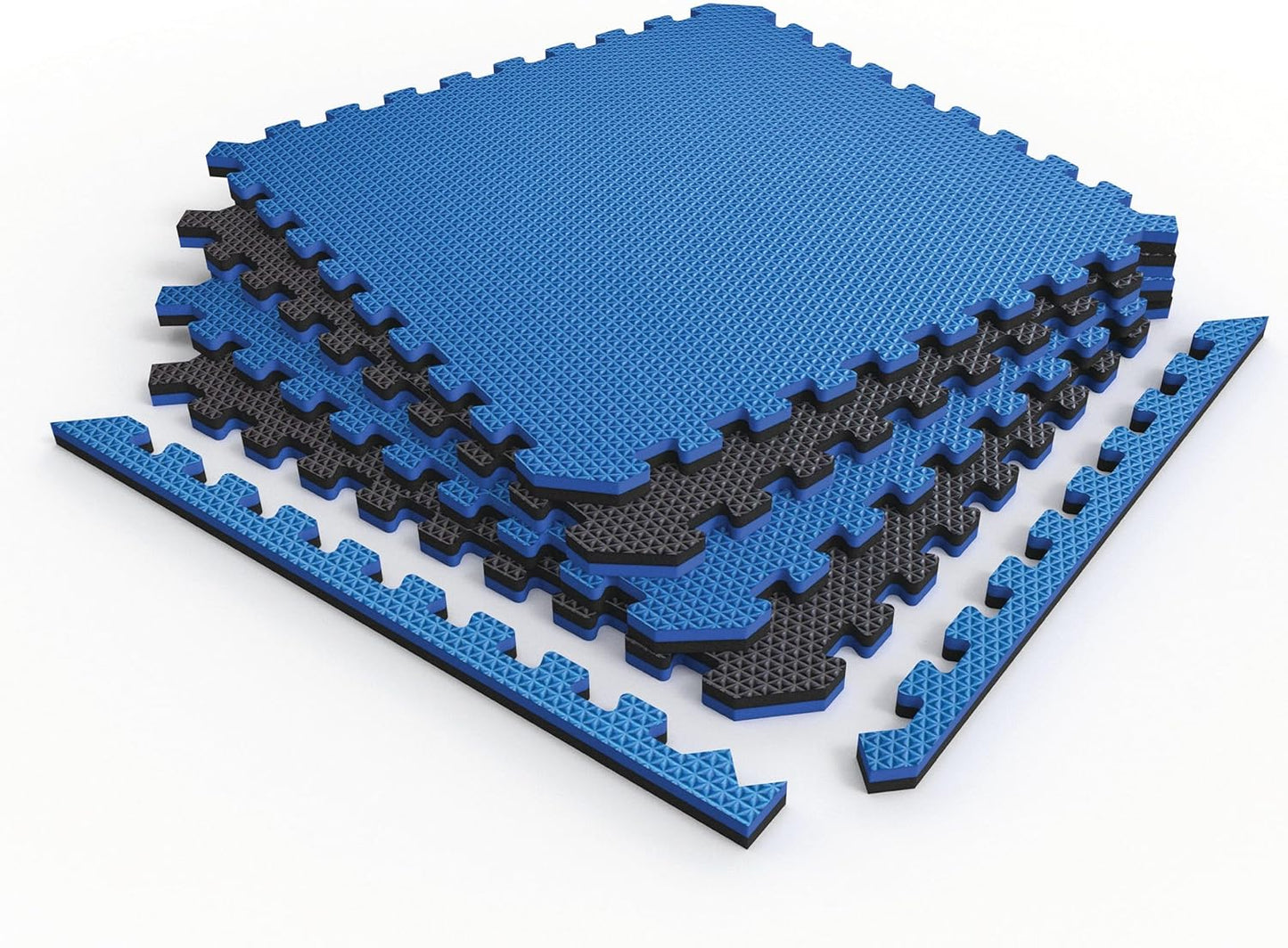 Norsk Reversible Gym Exercise Mats 3/4" Thick EVA Interlocking Foam Tiles, Perfect Gym Flooring for Home Gym,12 Tiles & 24 Trim Pieces, 48 Sq. Ft. Reversible, Dazzling Blue/Black