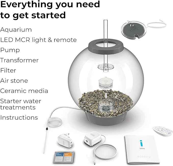 biOrb Classic 60 Acrylic 16-Gallon Aquarium with Multi-Color Remote-Controlled LED Lights Modern Tank for Tabletop Display, Silver