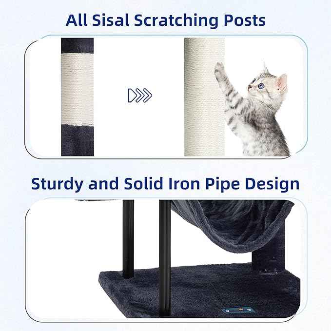 Cat Tree, Cat Tower for Indoor Cats, 43.3 inch Cat Tree Tower with Sturdy Steel Tube, Hammock, Cat Condo for Small Cats and Kittens, Scratching Post, Smoky Gray GCT004SG