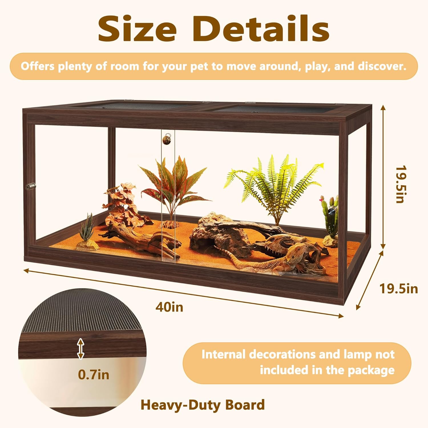 PROLEE Bearded Dragon Tank,60 Gallon Reptile Tank with Meatl Mesh Roof and Front Sliding Door, Anti-Scratch Lizard Tank,Spacious Reptile Enclosure for Snakes,Lguanas, Chameleons(Walnut) - FurryFun