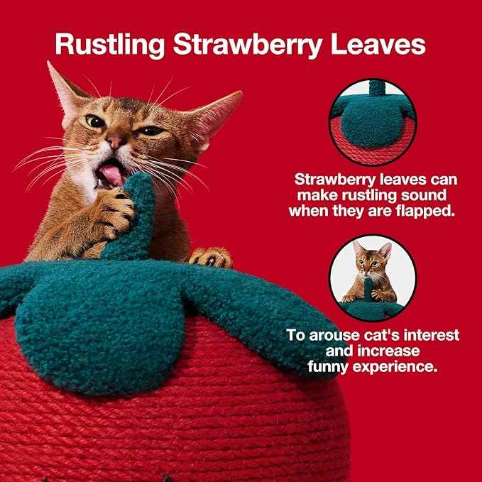 VETRESKA Strawberry Cat Scratching Post, Cute Cat Scratcher with Jute Rope, Vertical Cat Scratch Post for Indoor Cat and Kitten, Ring Paper Strawberry Leaves Attract Cats