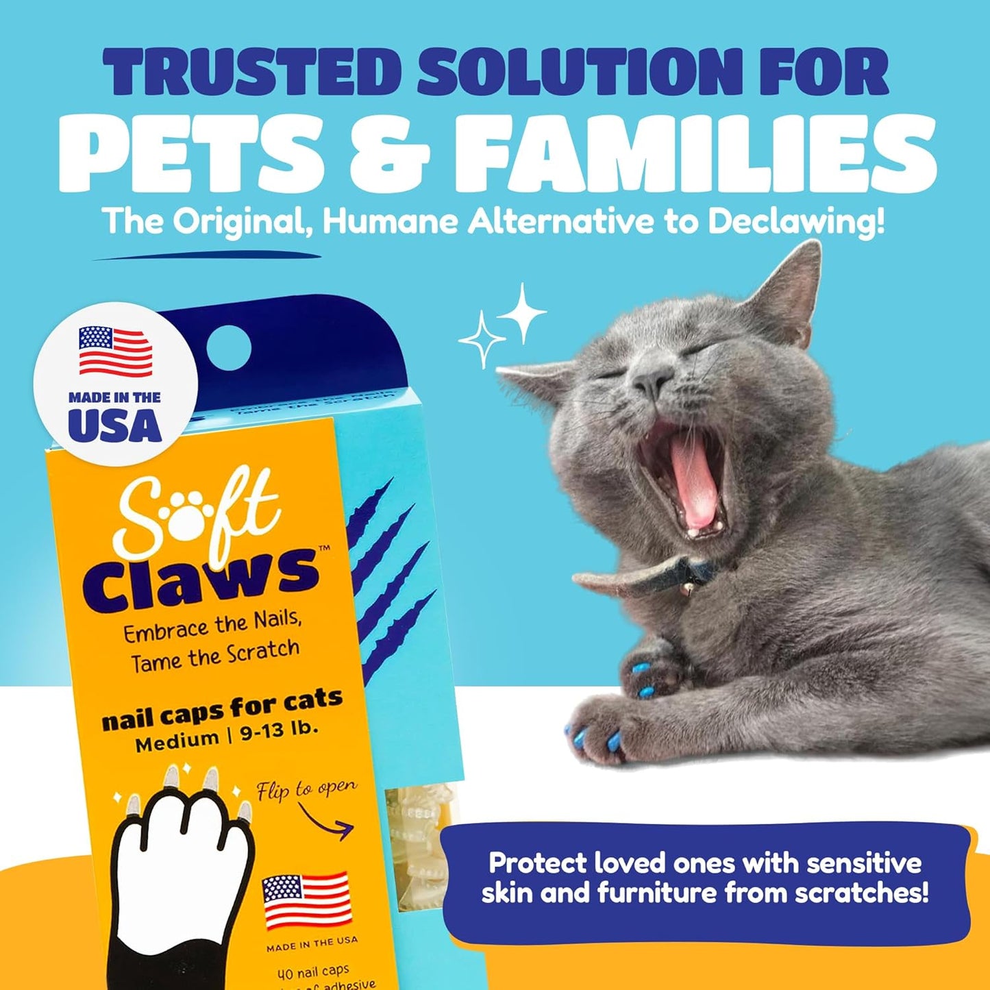 Soft Claws Cat Nail Caps for Medium Cats – (40 Caps, Red) - Made in USA - Veterinarian-Developed | Protects Furniture & Skin - Easy to Apply, Long-Lasting Anti-Scratch Soft Cat Claw Covers.
