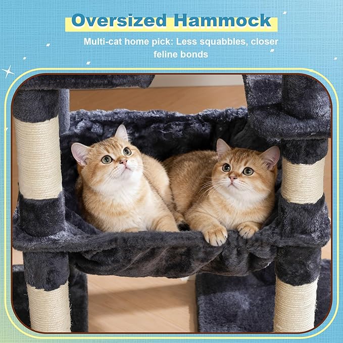 Hey-brother Cat Tree Tower, Scratching Posts with Big Platform, 2 Condos, Spacious Hammock, Cozy Basket, Sisal Board for Indoor Large Adults, 50 Inches Progressive Climbing House, Smoky Gray MPJ071G