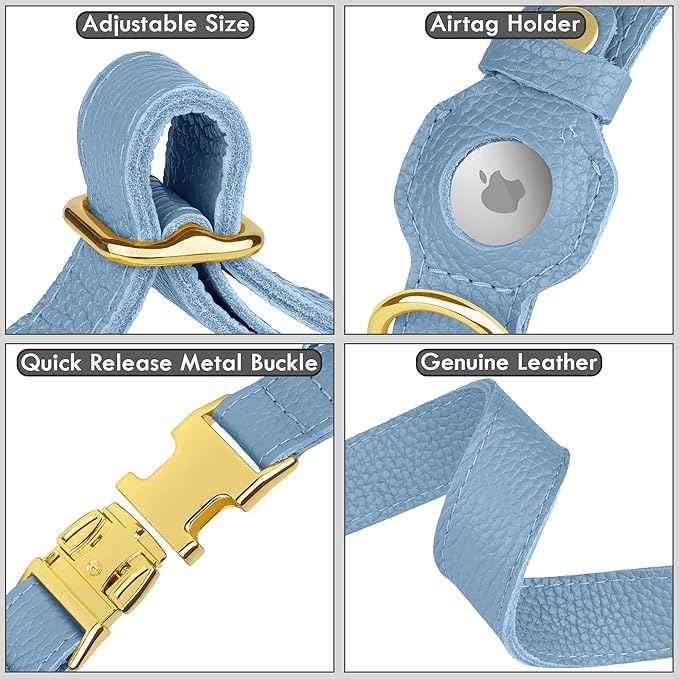 Leather Airtag Dog Collar - Soft Tracking Dog Collar with Apple AirTag Holder and Metal Buckle - Safety GPS Pet Collars for Small Medium Large Dogs Puppy Pink Red (Cornflower, S, 12"-15" Neck Fit)