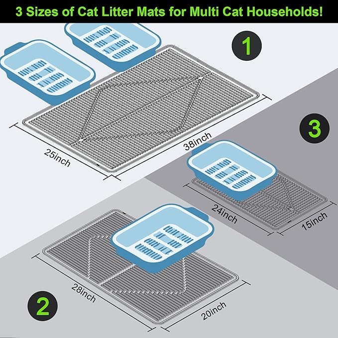 Mofason Rubber Cat Litter Mat - Kitty Litter Box mat - Silicone Litter Trapping Catcher Mat - Cat Supplies & Accessories for Indoor Cats (24" x 15") - Grey
