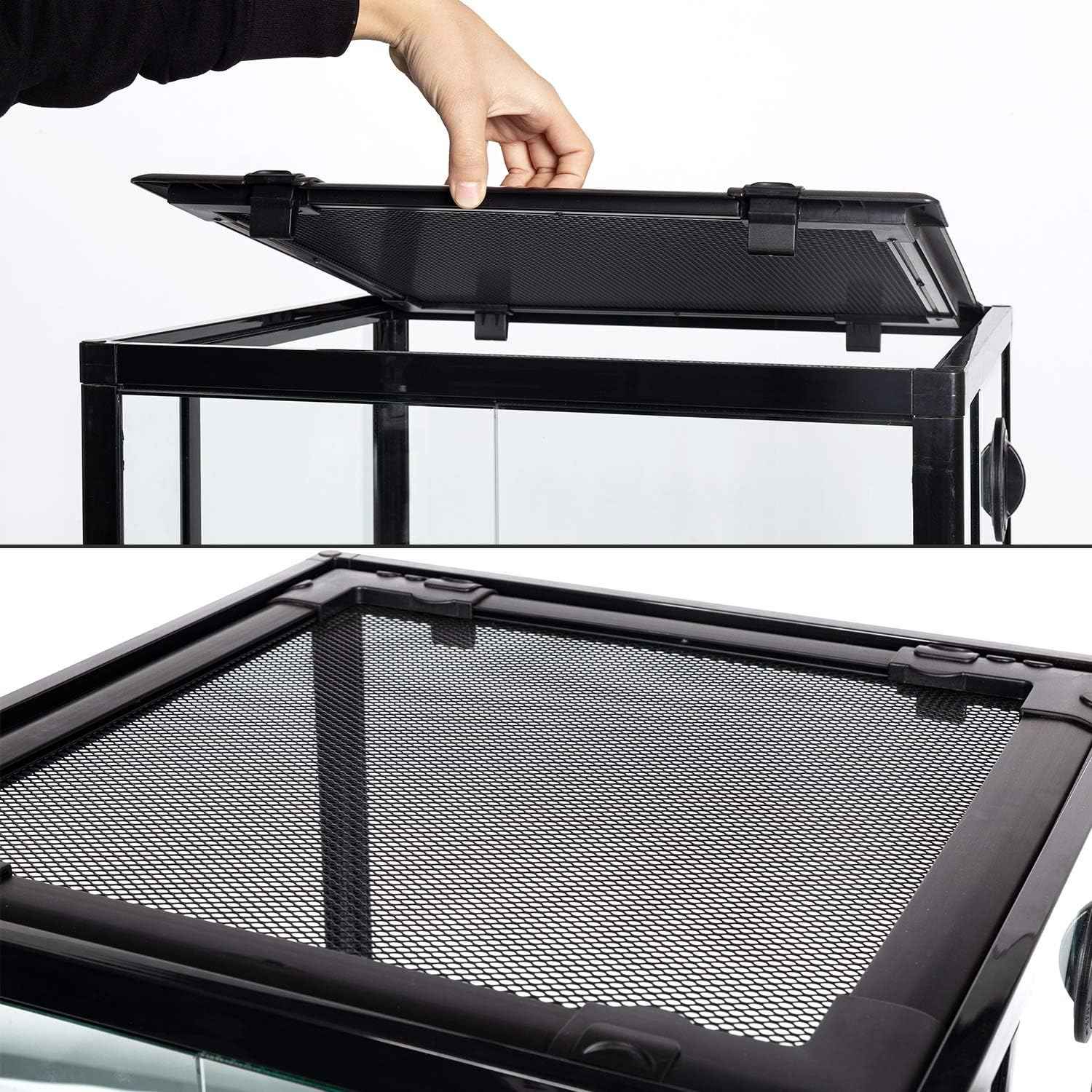 REPTI ZOO Reptile Glass Terrarium, 18" x 18" x 24" Knock-Down Reptile Habitat Tank with Double Hinge Door & Top Screen Ventilation and Side Mesh Ventilation, 30 Gallon Large Reptile Terrarium