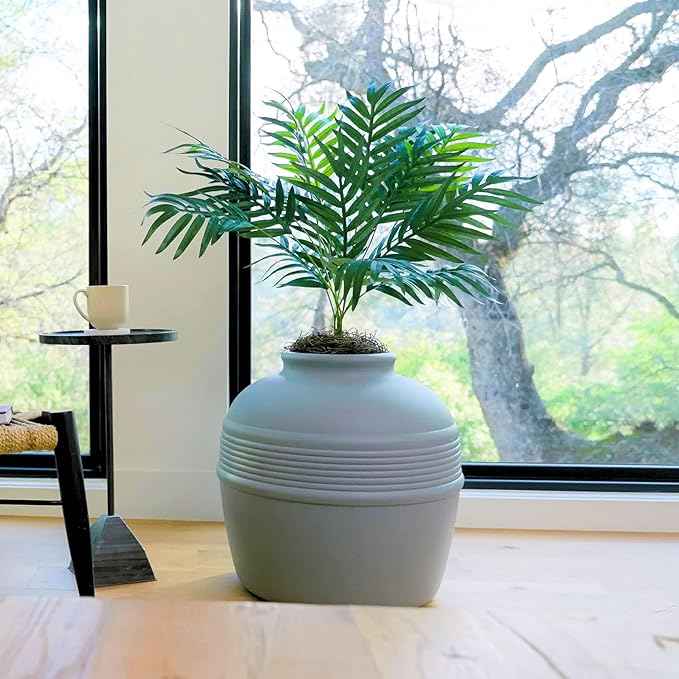 Good Pet Stuff Hidden Litter Box Planter, Decorative Cat Litter Enclosure with Carbon Filter, Artificial Plant, Easy Clean, Indoor Design, Original Round Style, Base Kit, Stone Gray