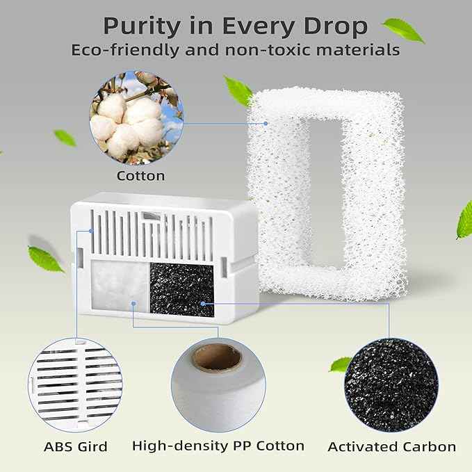 8 Pack Cat Fountain Filter Replacement, Triple Cupcake Cat Fountain Filters, 8 Pet Fountain Carbon Filters and 2 Foam Filters for Ceramic Cat Water Fountain