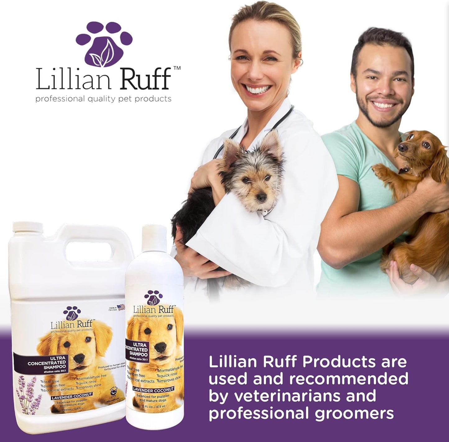 Lillian Ruff High Concentrate Professional Grooming Shampoo for Dogs with Hydrating Essential Oils – 30:1 Concentration for Bathing System - Clean, Condition, & Deodorize Dry, Sensitive Skin (16oz)