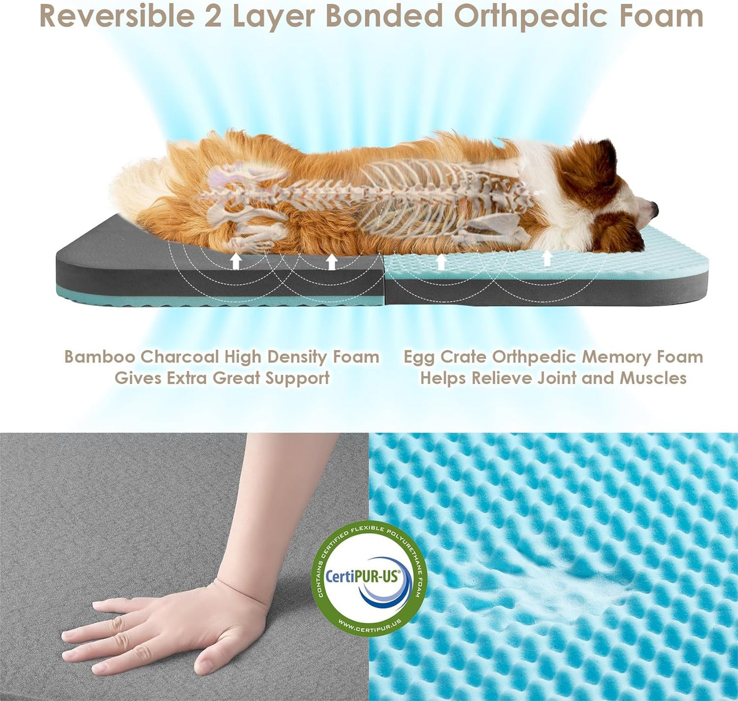 EHEYCIGA Foldable XXL Dog Bed, Faux Fur Fluffy Pet Couch Bed for Extra Large Dogs, Orthopedic Calming Memory Foam Pet Bed, Washable Soft Pet Sofa Bed with Non-Slip Bottom, Faded Brown, 54"x38"x7.5"