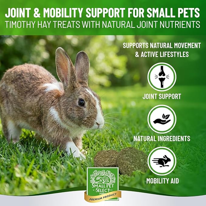 Small Pet Select - Select Care Joint Mobility Support Supplement, Natural High Fiber Timothy Hay Based Treats for Rabbits, Guinea Pigs, Hamsters, Other Small Animals, 4.2 oz