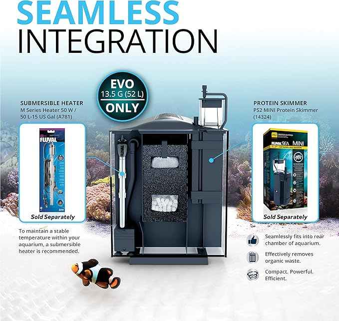 Fluval Evo XII Saltwater Aquarium Kit, 13.5 Gal. – Saltwater Fish Tank with Reef-Capable LED, Efficient 3-Stage Filtration and Seamlessly Integrated Hardware
