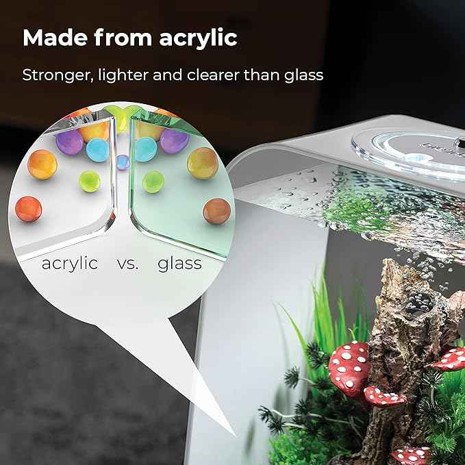 biOrb Life 15 Acrylic 4-Gallon Aquarium with White LED Lights Modern Compact Tank for Tabletop or Desktop Display, Black