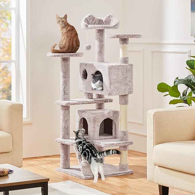 Yaheetech 54in Cat Tree, Cat Tower with Double Condo, Sisal Scratching Posts, and Dangling Balls, Pet Furniture Kitten Play House