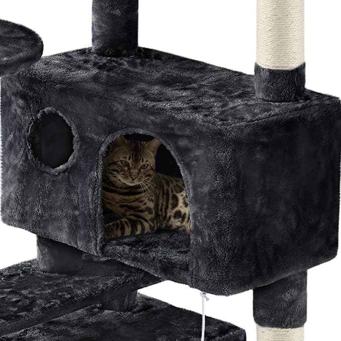 Yaheetech 62in Cat Tree Cat Tower for Indoor Kitten, Pet Furniture w/Double Condo, Scratching Posts, Multiple Platforms and Balls for Kittens, Black