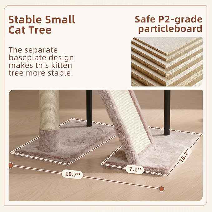 Cat Tree for Indoor Cats, Cat Tower with Scratching Post for Small Cats and Kittens, Cat House with Removable Top Platform and Fluffy Balls, Hanging Cat Basket, Mushroom GCT006SMU