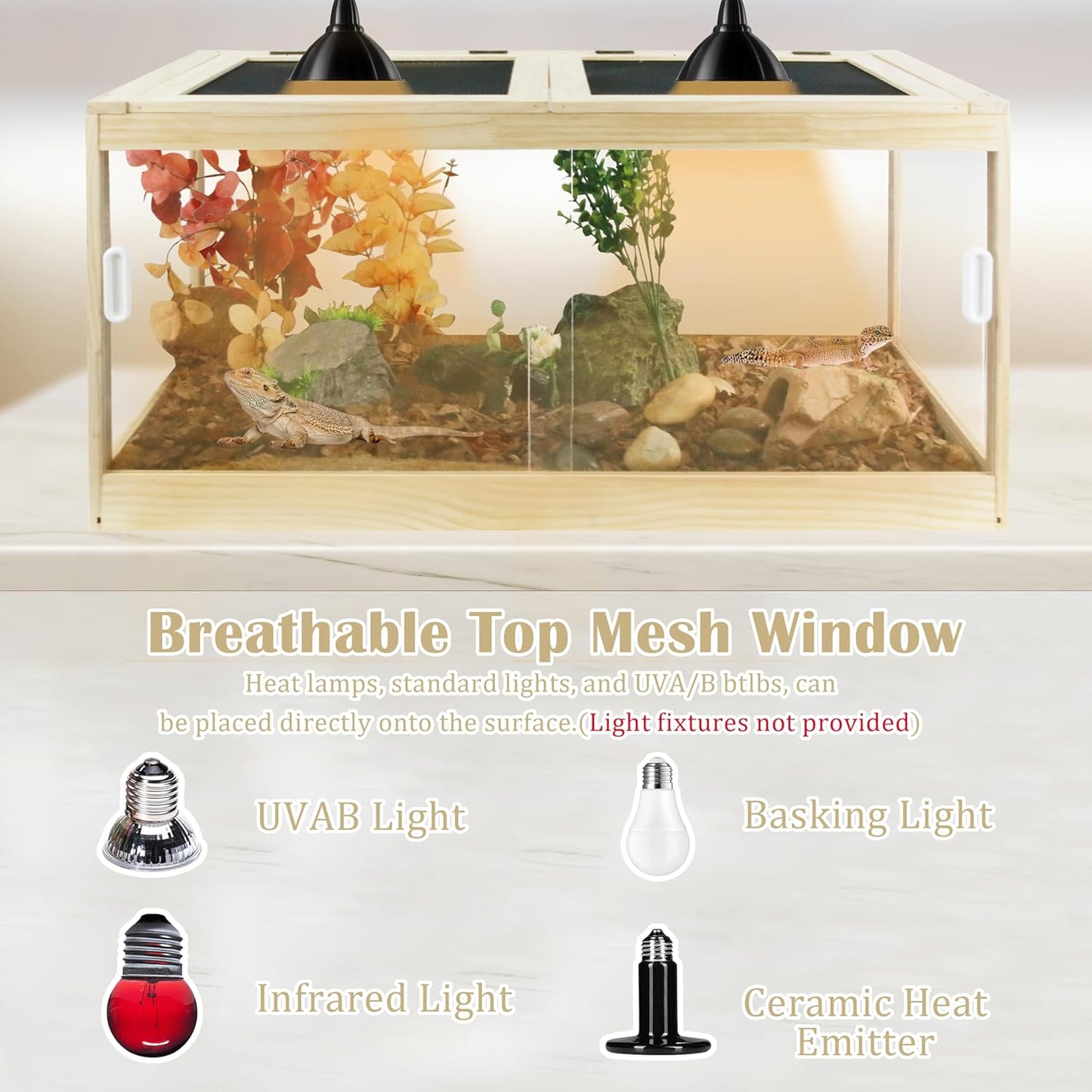 30 Gallon Bearded Dragon Tank, 32 * 16 * 16 Inch Reptile Tank, Lizard Terrarium with Sliding Door & Top Screen Ventilation, Suitable for All Types of Reptile, Snakes, Hamsters, - FurryFun