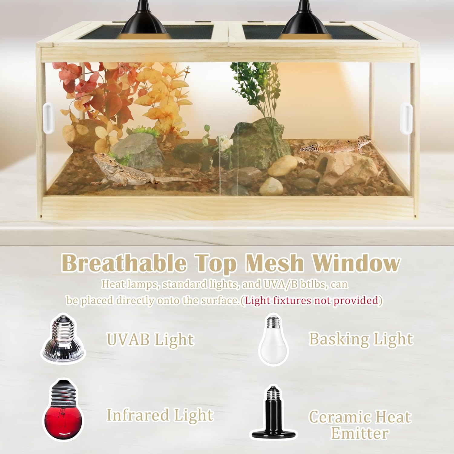 30 Gallon Bearded Dragon Tank, 32 * 16 * 16 Inch Reptile Tank, Lizard Terrarium with Sliding Door & Top Screen Ventilation, Suitable for All Types of Reptile, Snakes, Hamsters, - FurryFun