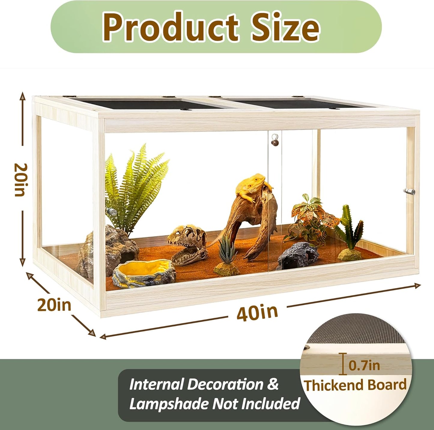 PROLEE Tempered Glass Bearded Dragon Tank,63 Gallon Reptile Tank with Meatl Mesh Roof and Front Sliding Door, Anti-Scratch Lizard Tank,Spacious Reptile Enclosure for Snakes,Lguanas, Chameleons (Oak) - FurryFun