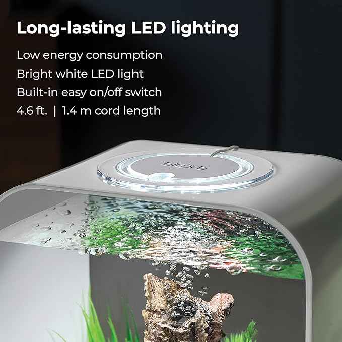 biOrb Life 15 Acrylic 4-Gallon Aquarium with White LED Lights Modern Compact Tank for Tabletop or Desktop Display, Black