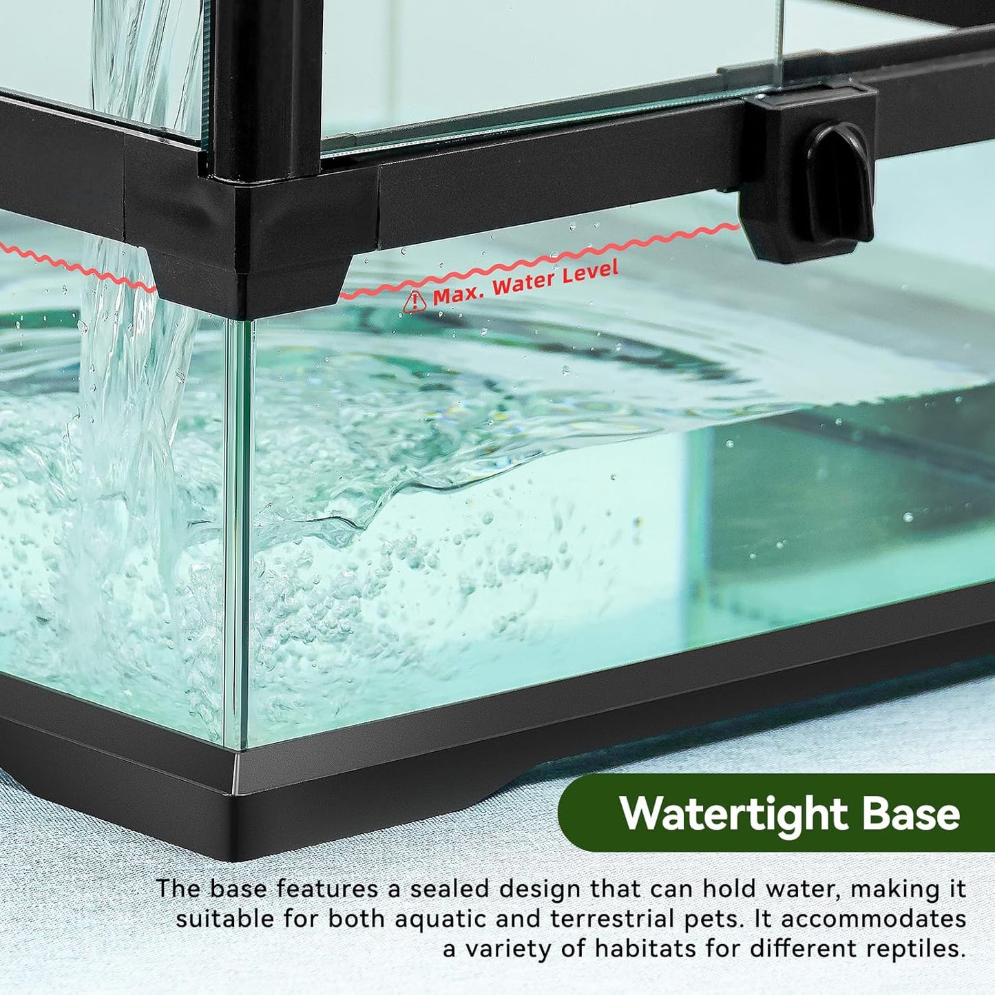 24x18x18'' 35 Gallon Glass Reptile Tank Front Opening Terrarium Suitable for Leopard Geckos, Snakes, Tree Frogs, Chameleons,Watertight Base, Ventilated Metal Mesh Top, Pre-Drilled Cable Holes - FurryFun