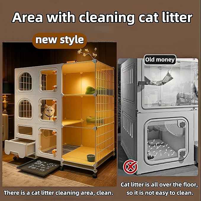 cat cage Indoor with Litter Box, Complimentary Bed, Bowl,Cleaning Three Piece Set,Large cat Enclosure, Cat House with Wheels Outdoor,Small Animal Cage cat Kennel (White, 41.8″(L) x18.1″(W) x46.1″(H))